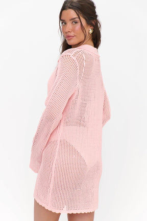 Button Up Coverup Peachy Pink Crochet