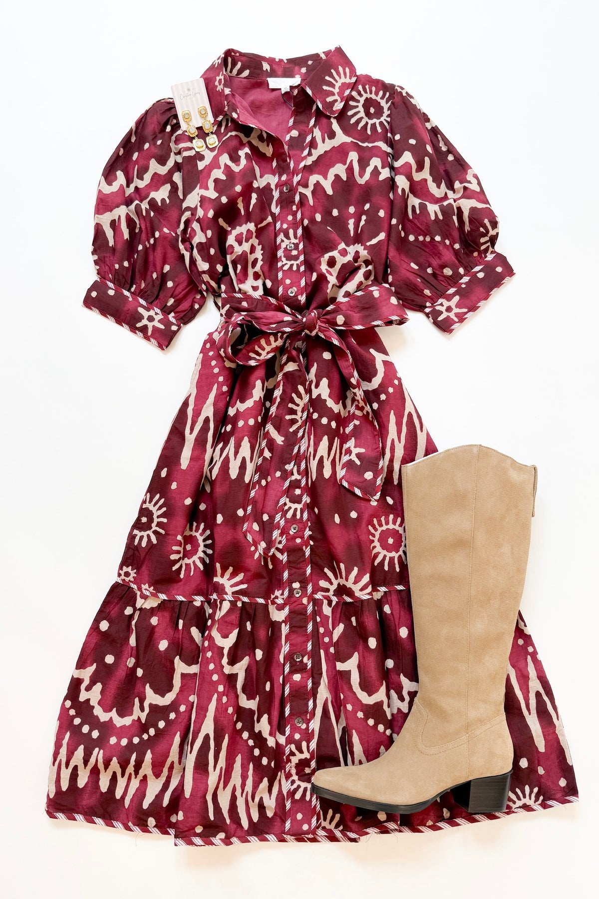 Burgundy Taupe Midi Dress