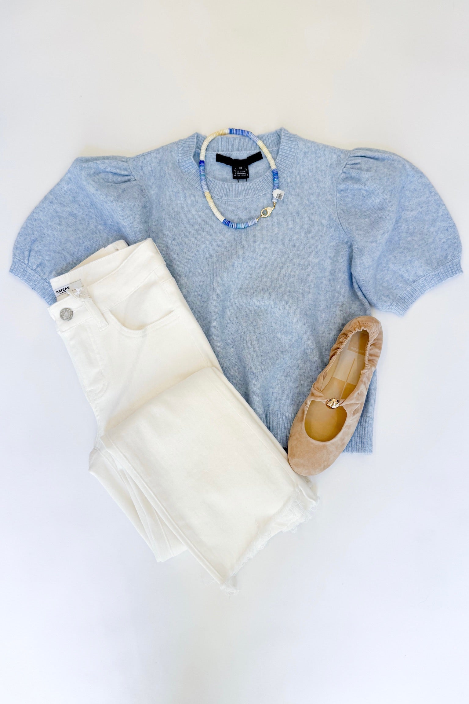 Yulia Knit Puff Sleeve Sweater Glacial Blue