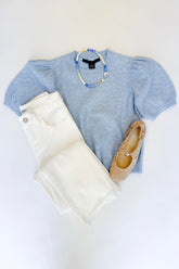 Yulia Knit Puff Sleeve Sweater Glacial Blue