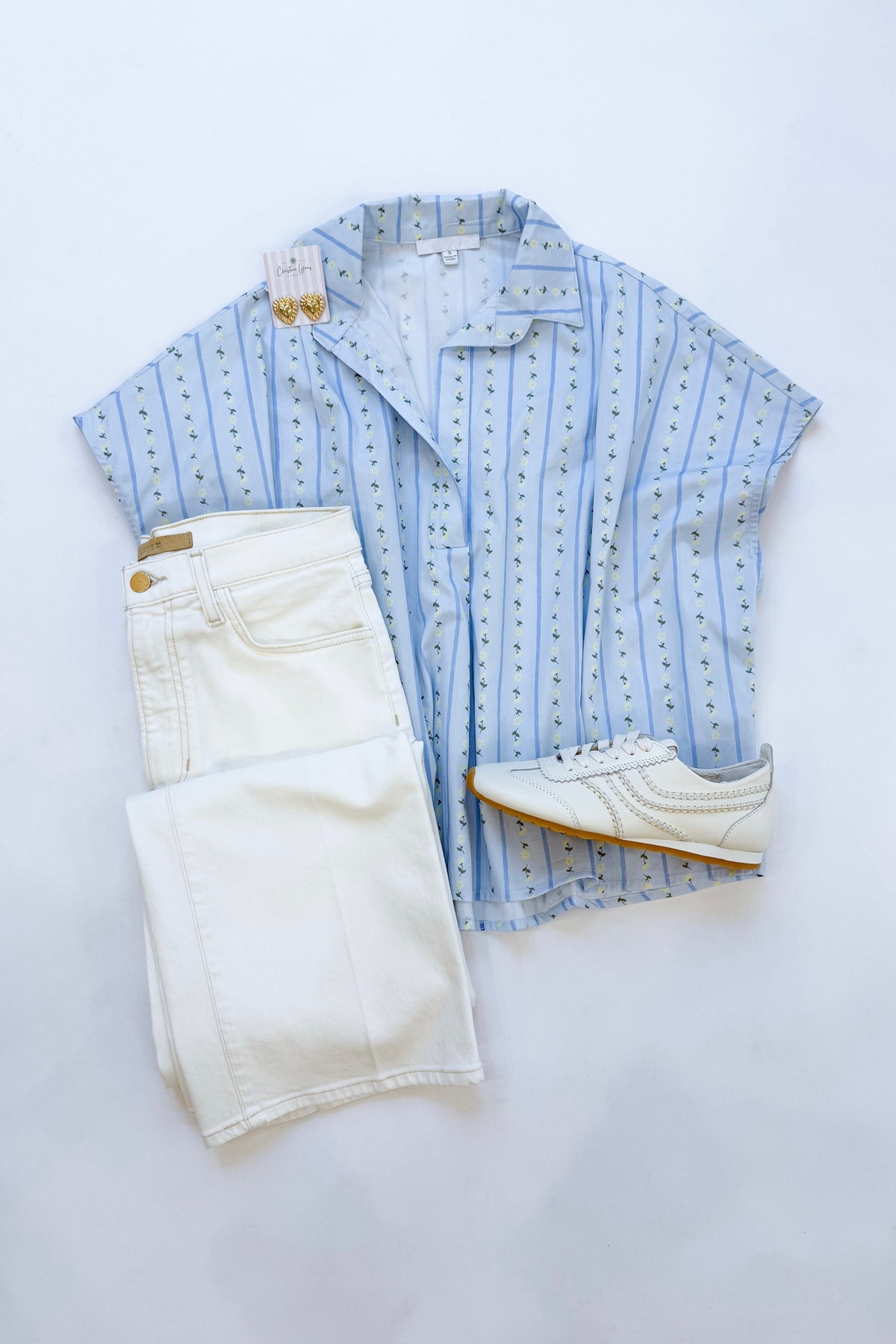 Floral Stripe Collared Pullover