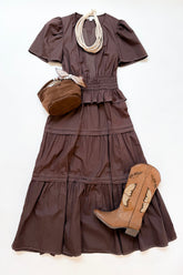 Tabi Tiered Midi Dress Brown