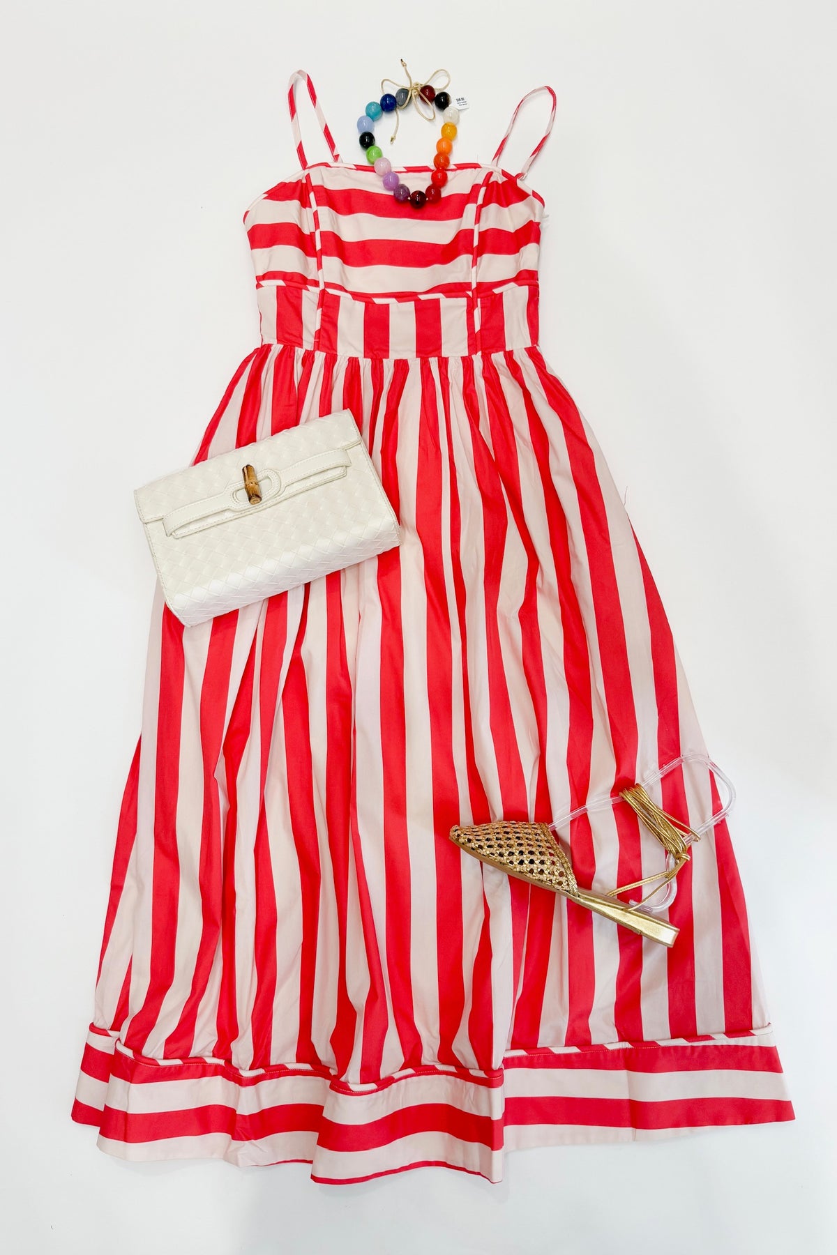 Red Ivory Stripe Midi Dress