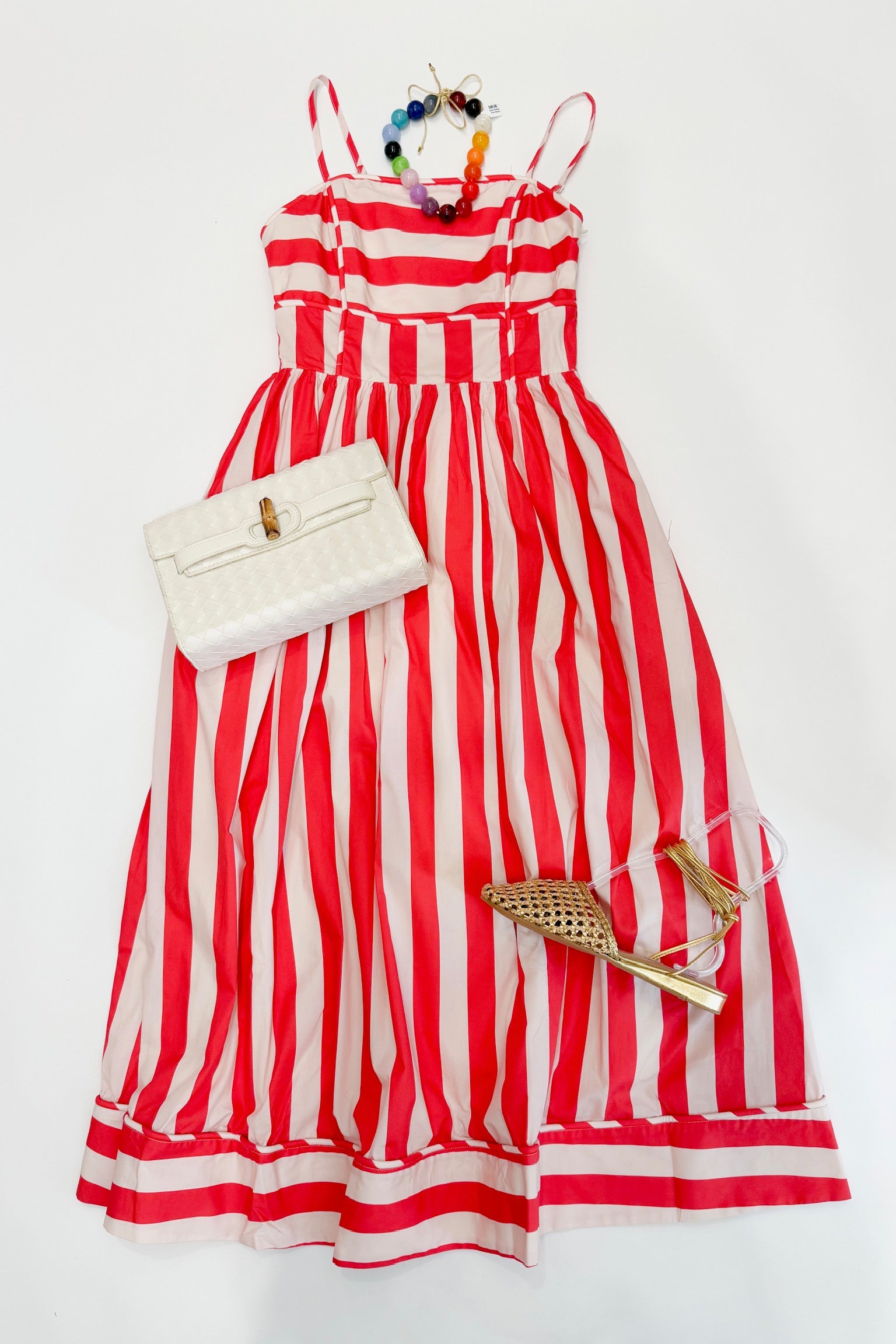Red Ivory Stripe Midi Dress