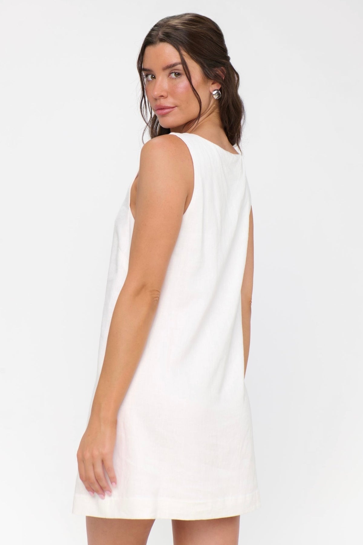 Everly Mini Dress White Linen