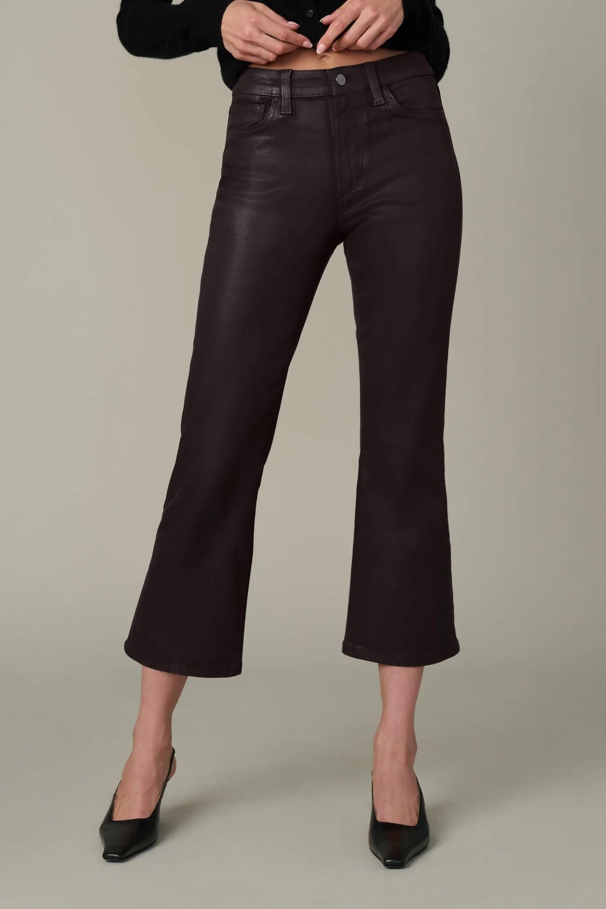 Callie Cropped Bootcut Coated Denim Dark Chocolate