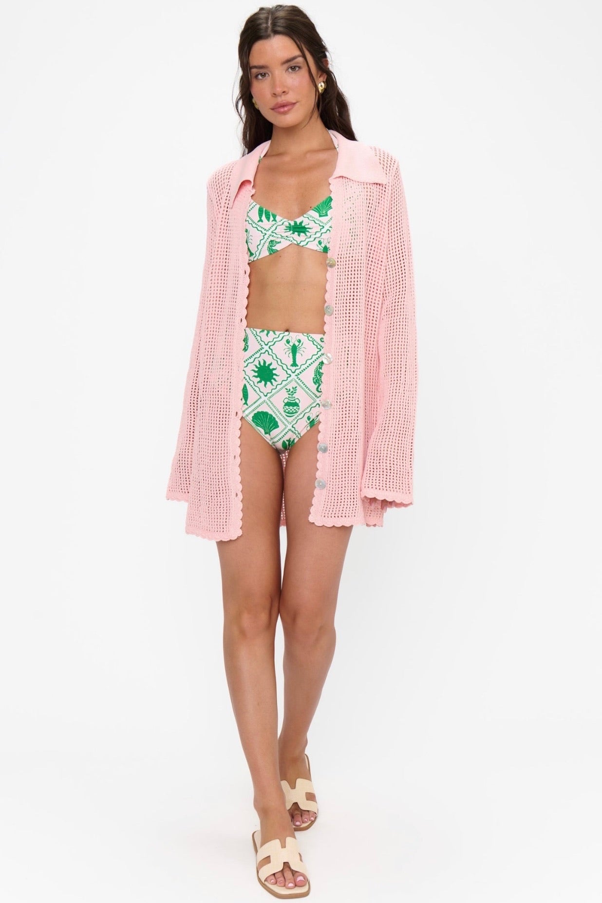 Button Up Coverup Peachy Pink Crochet