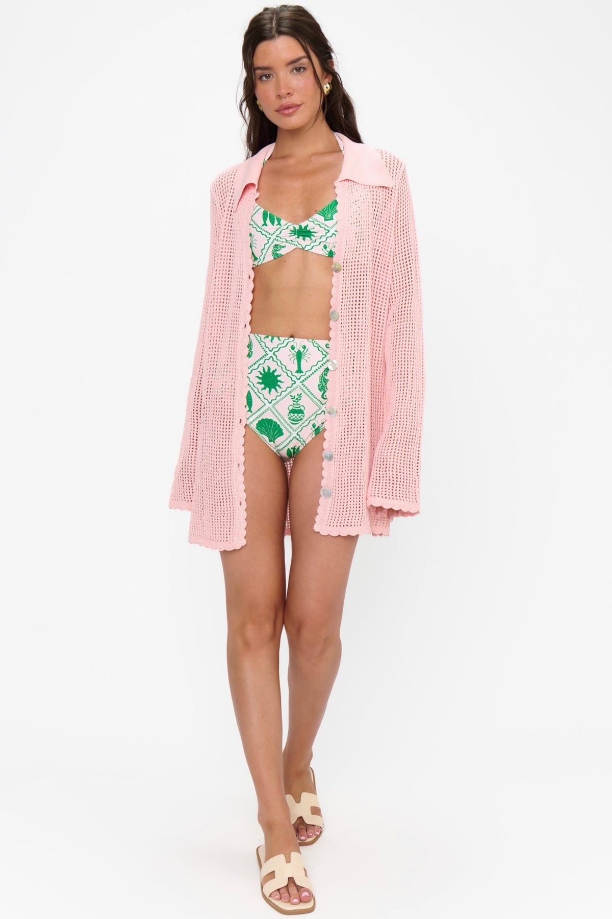 Button Up Coverup Peachy Pink Crochet