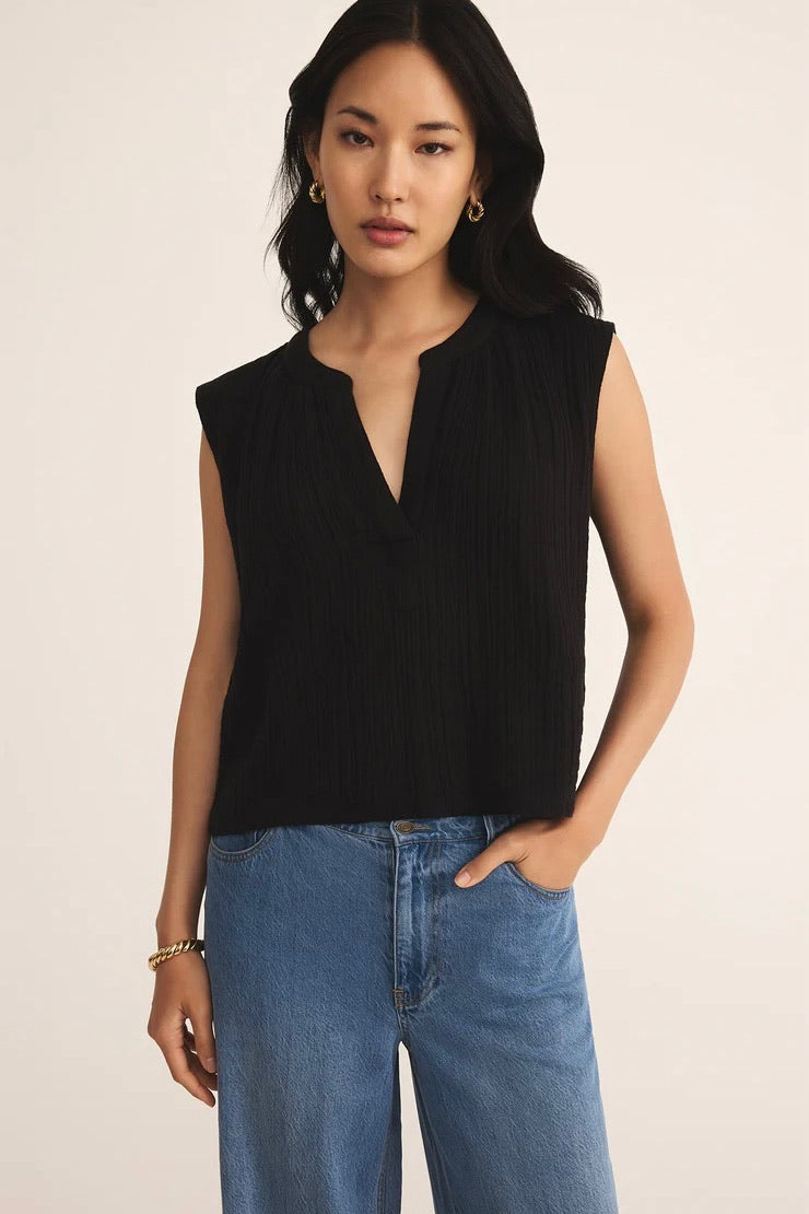 V Neck Airy Top Black