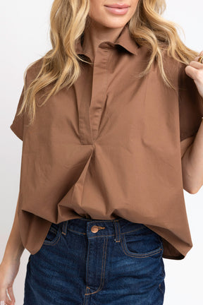 Poplin Collar Top Brown