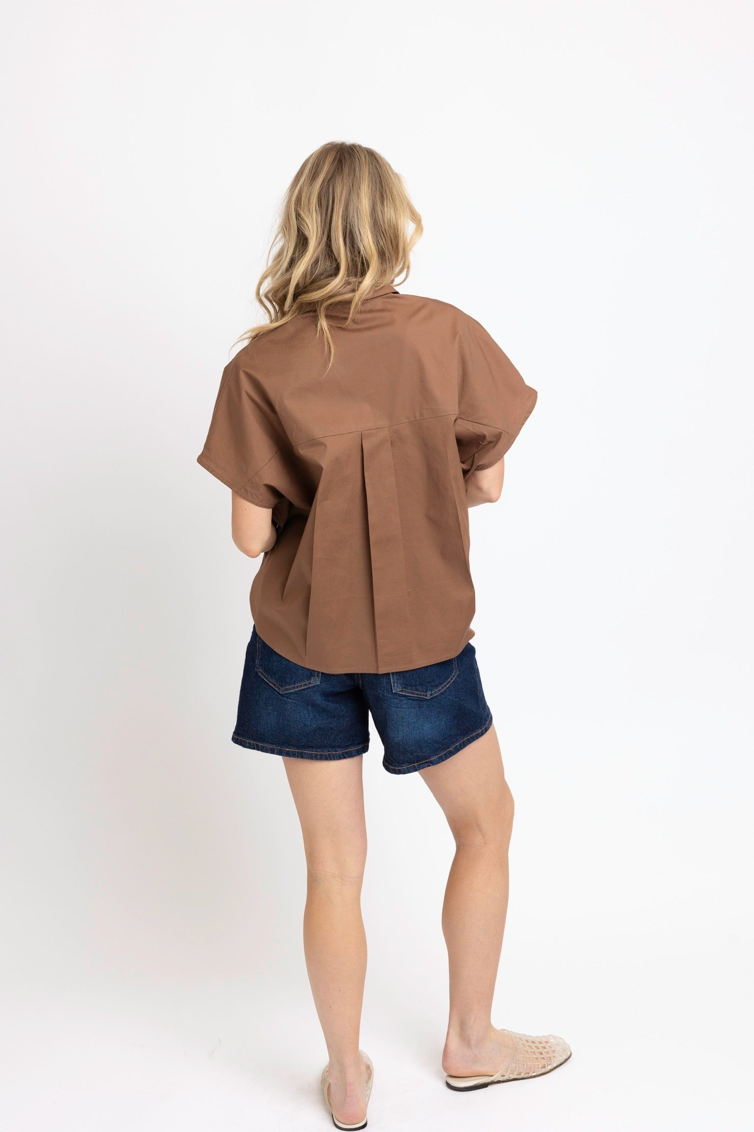 Poplin Collar Top Brown
