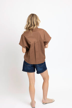 Poplin Collar Top Brown