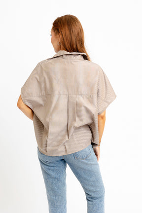 Striped Signature Collar Top Brown