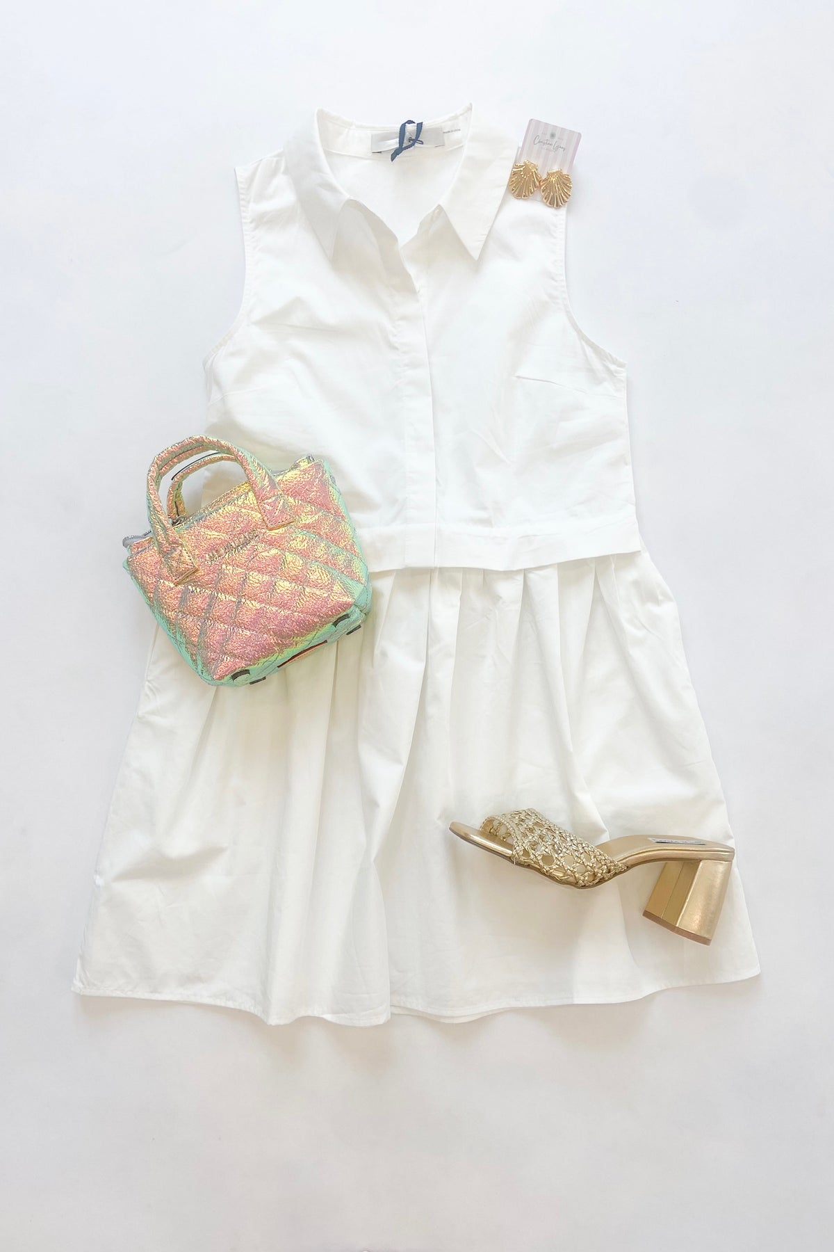 White Sleeveless Shirt Dress
