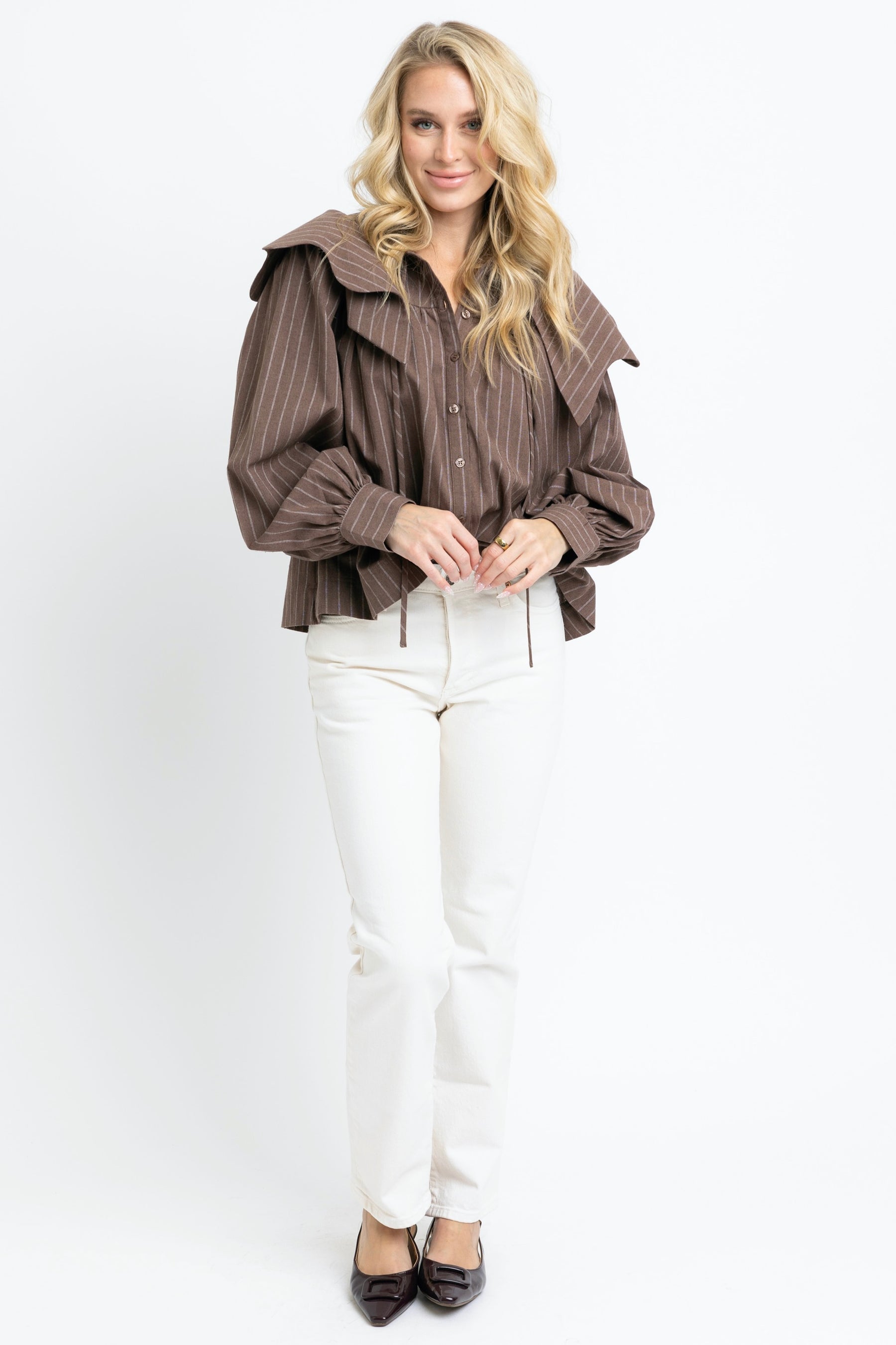 Brown Stripe Collar Blouse