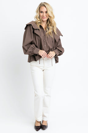 Brown Stripe Collar Blouse