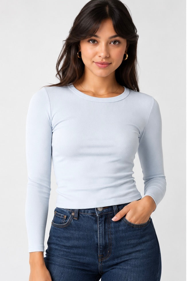 Long Sleeve Rib Top Sky