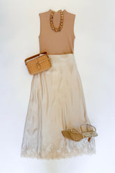 Ennis Satin Lace Midi Skirt Champagne