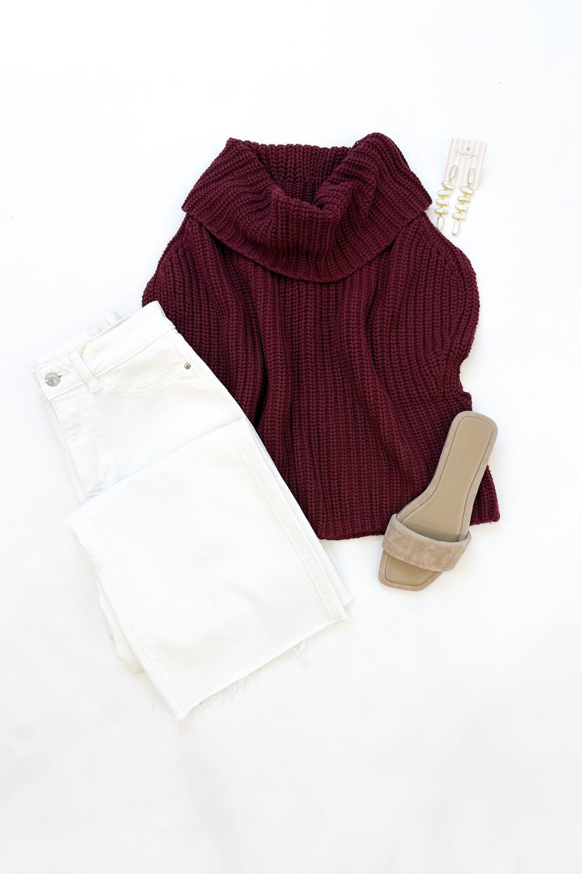Cate Sleeveless Turtleneck Sweater Burgundy