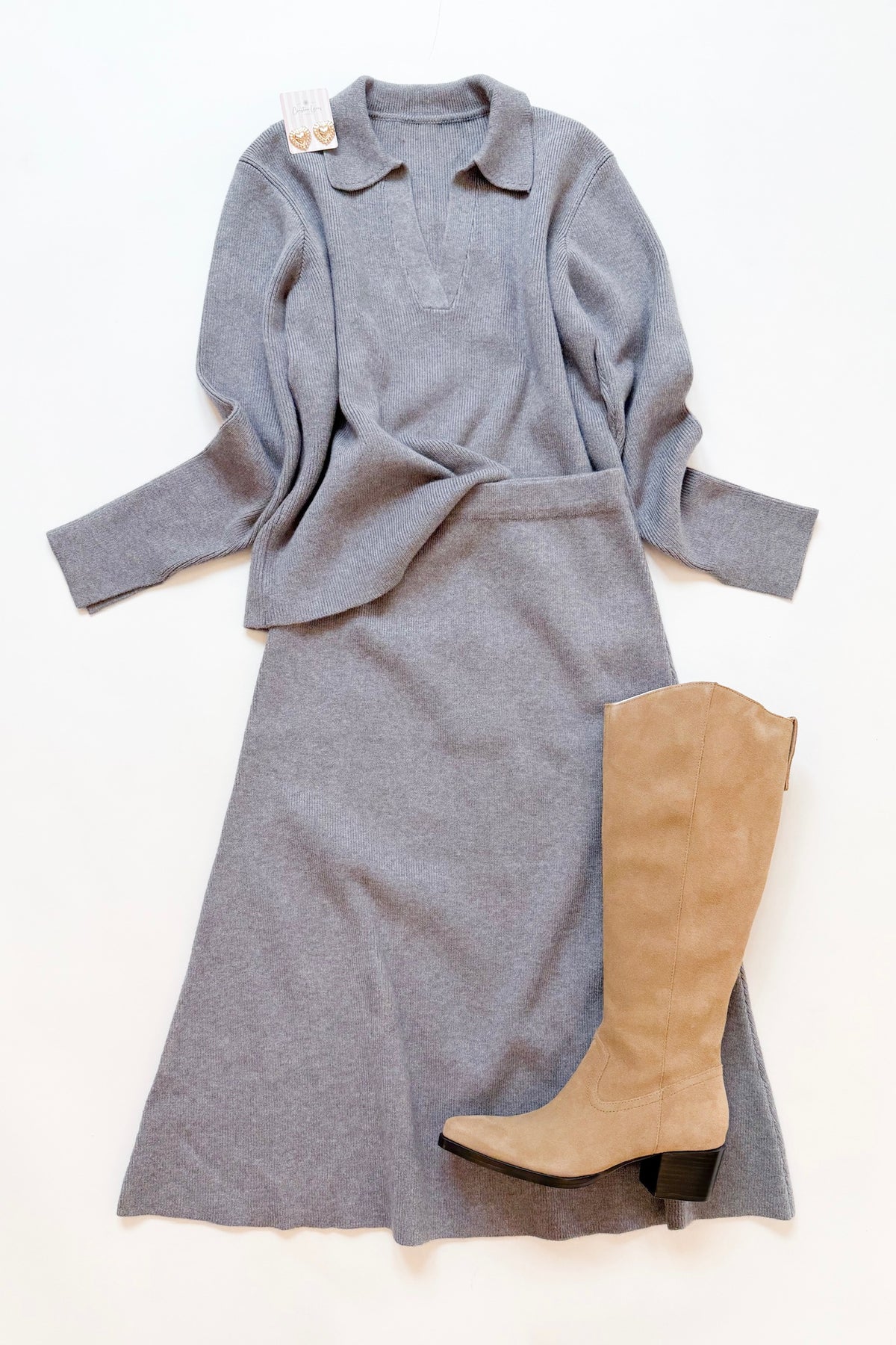 Grey Knit Midi Skirt