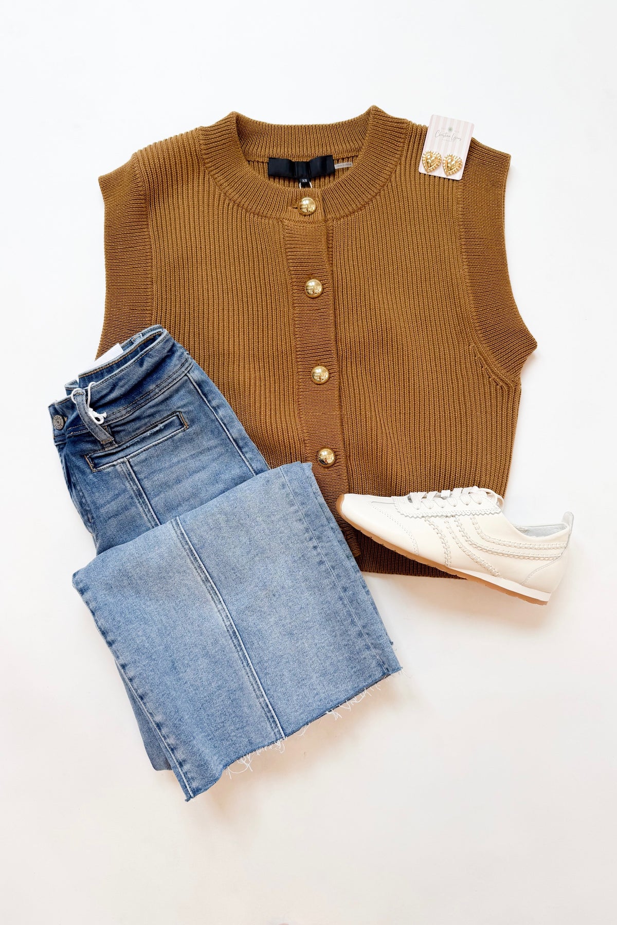 Camel Buttoned Sweater Vest