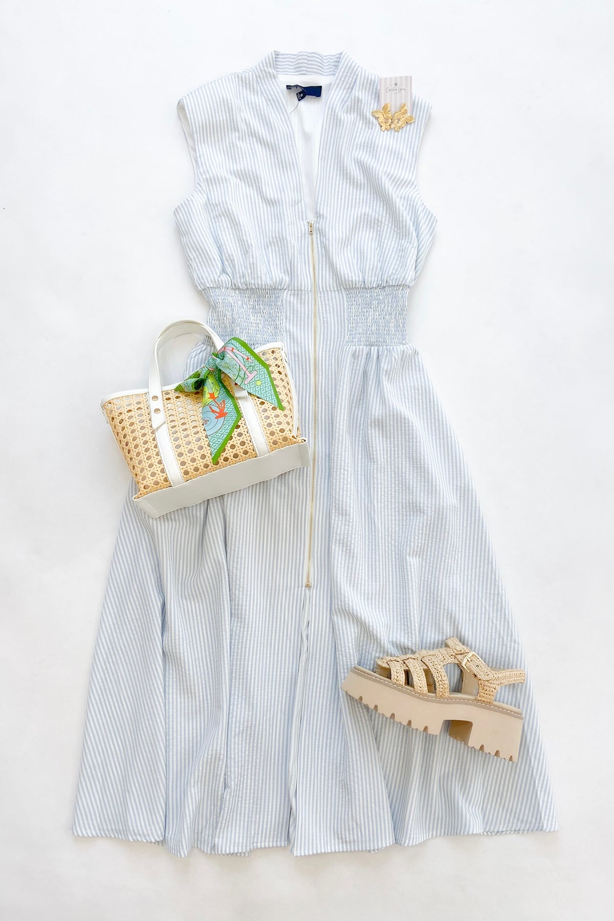 Blue Striped Midi Dress