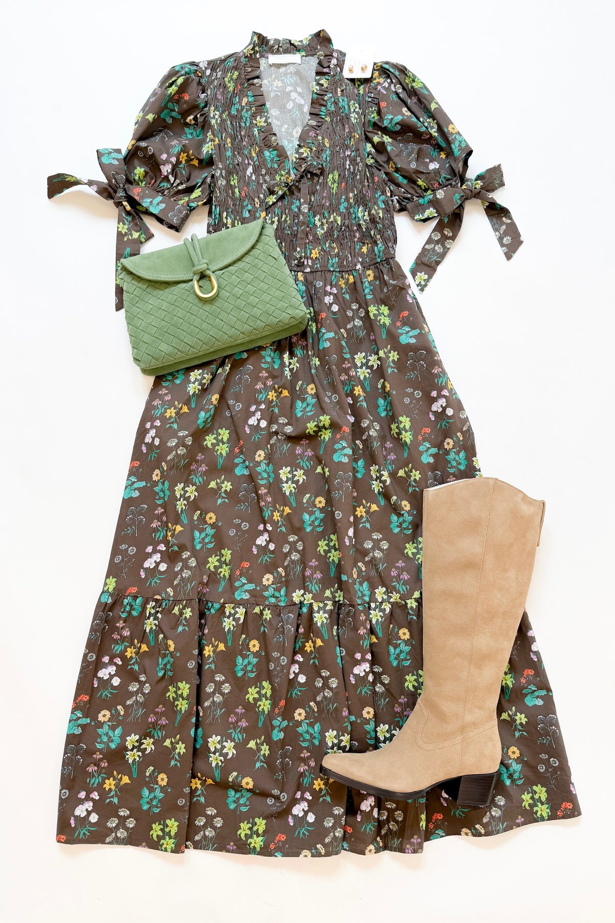 Brown Floral Midi Dress