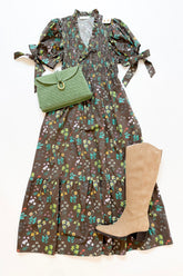 Brown Floral Midi Dress