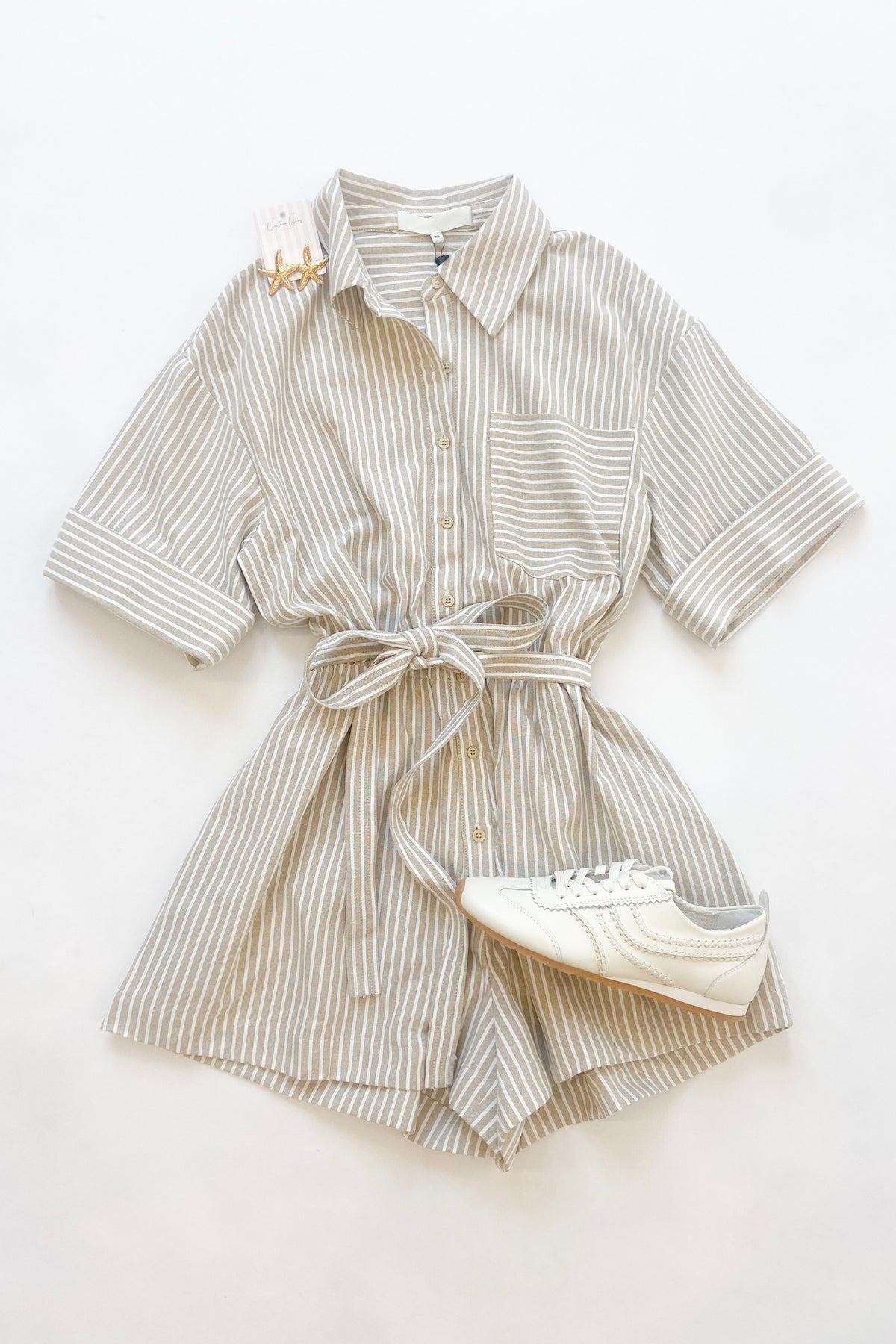 Tan Stripe Romper
