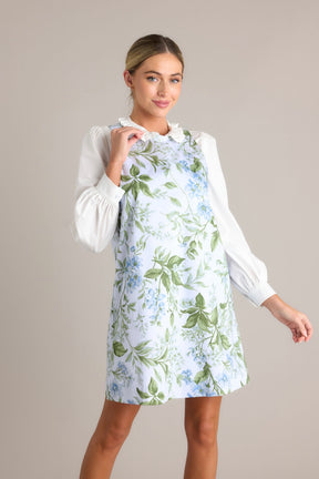 Emily Shift Dress Blue Lilac Botanical