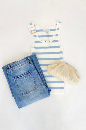 Shay Scallop Tank Blue Stripe
