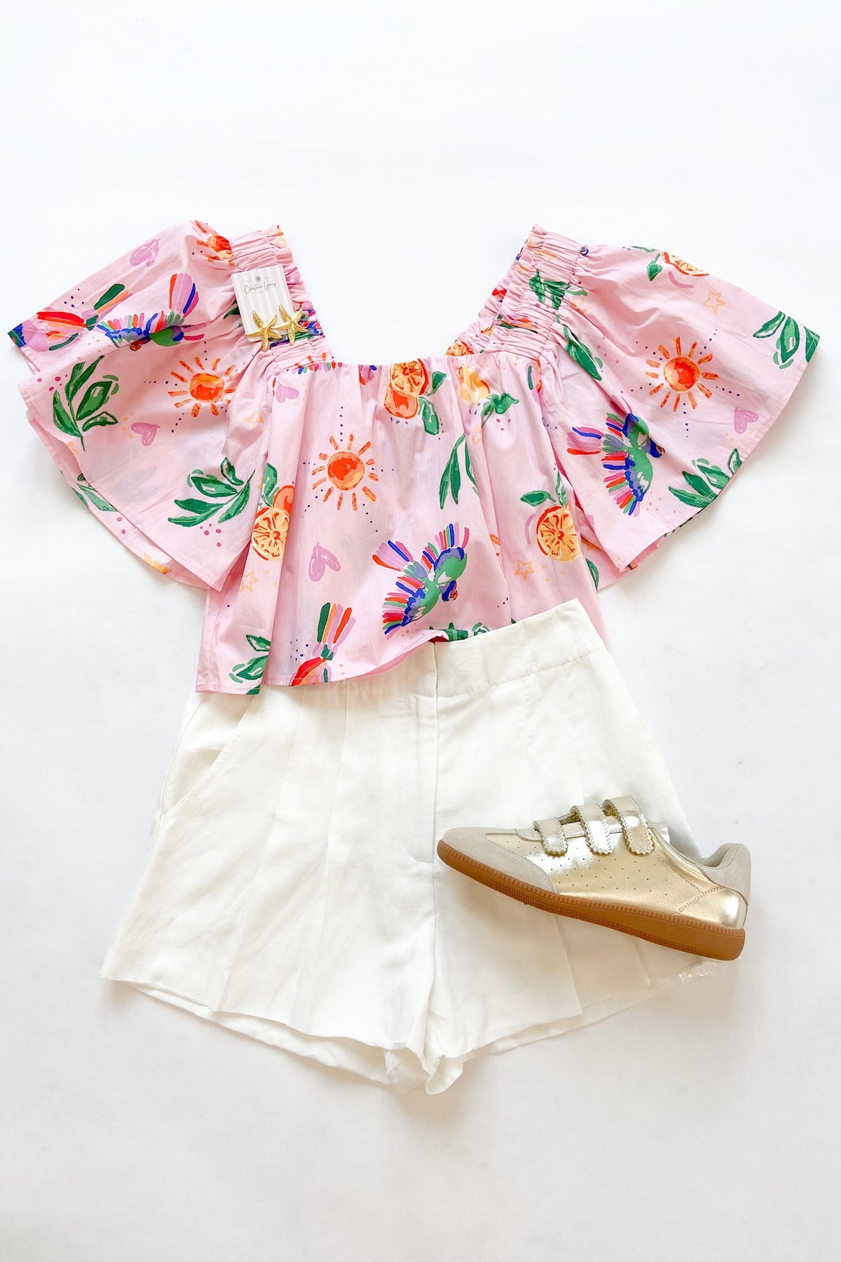 Pink Tropics Sqaure Neck Blouse