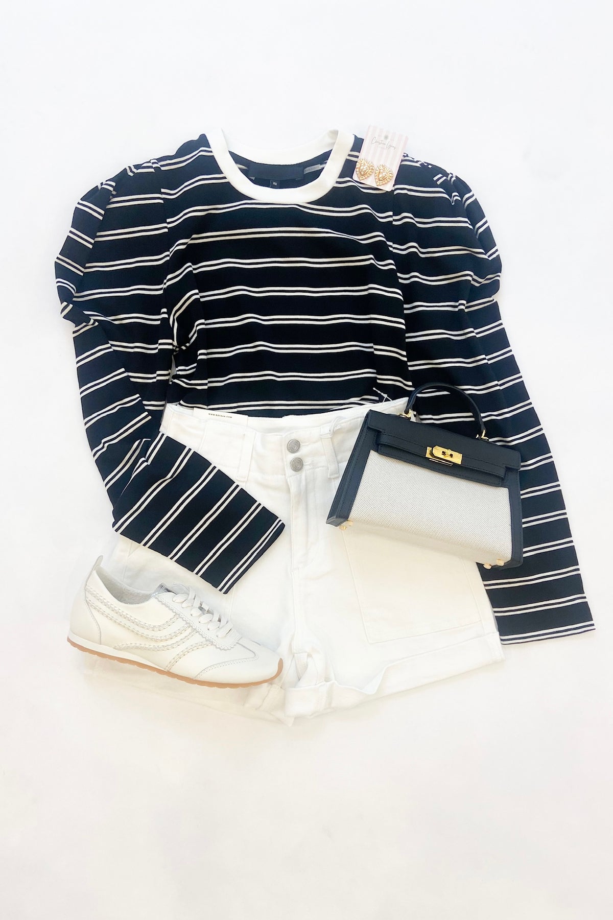 Striped Puff Sleeve Tee Black