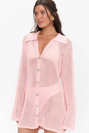 Button Up Coverup Peachy Pink Crochet
