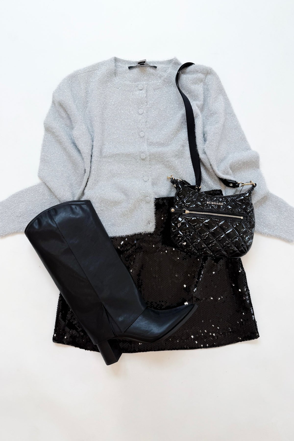 Black Sequin Stretch Mini Skirt