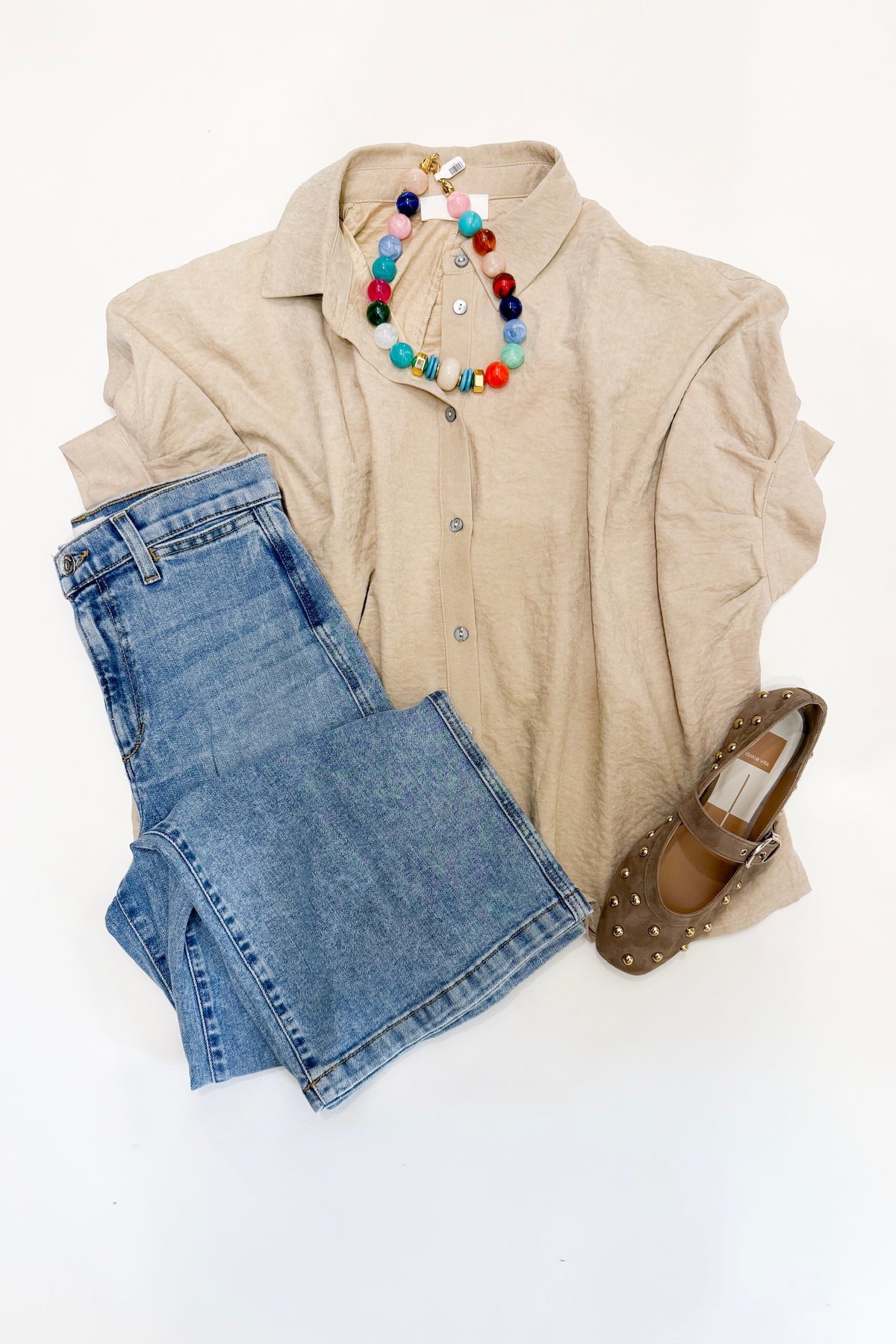 Palmer Button Down Top Khaki