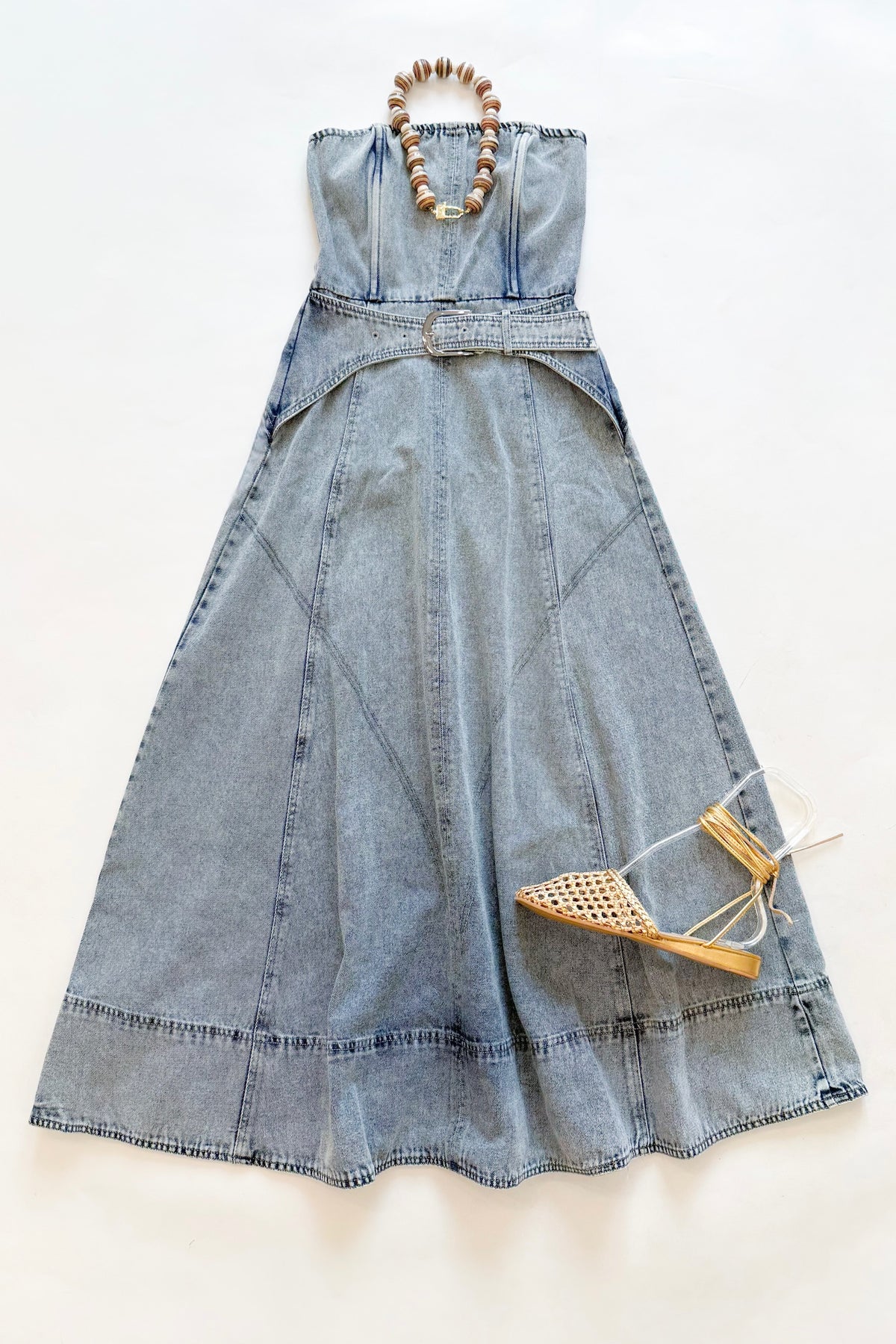 Denim Belted Midi Dress