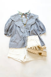 Scallop Collar Blouse Blue