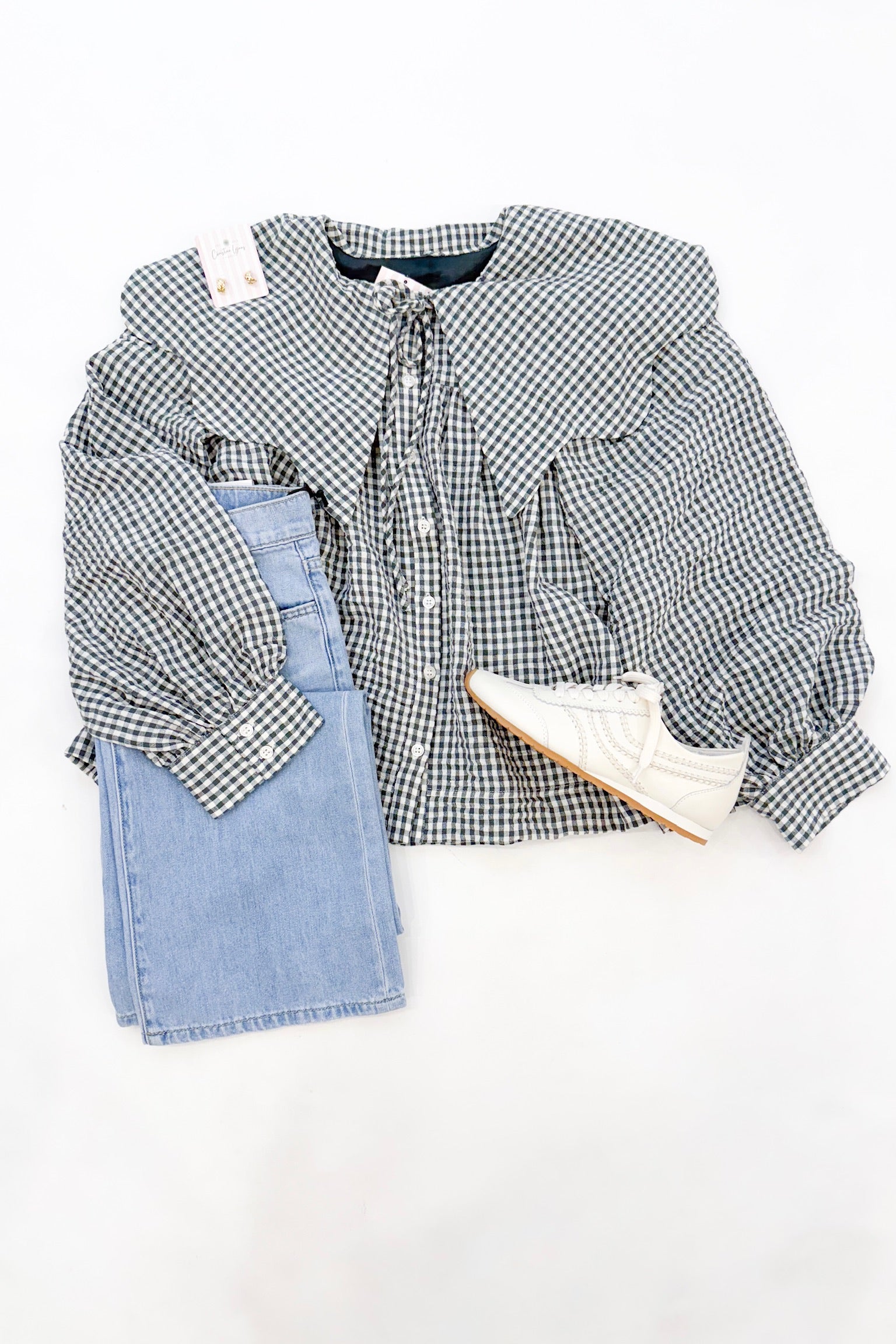 Green Gingham Collar Blouse