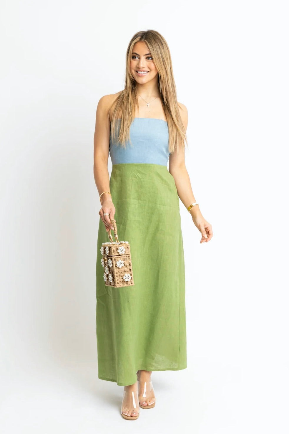 Colorblock Linen Maxi Dress