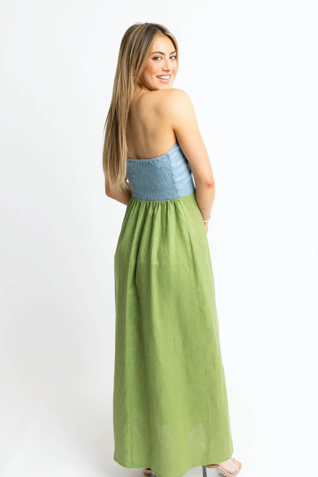 Colorblock Linen Maxi Dress