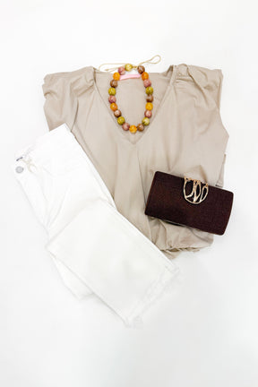 Poplin Bubble Top Taupe