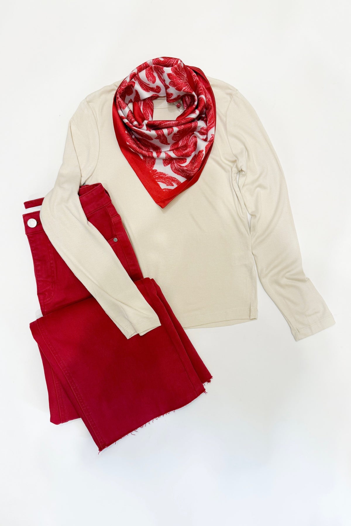 Long Sleeve Rib Top Ecru