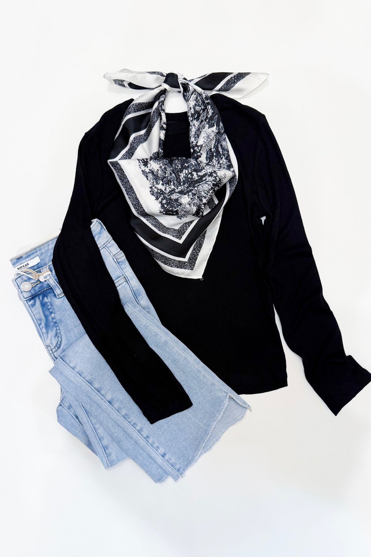 Long Sleeve Rib Top Black