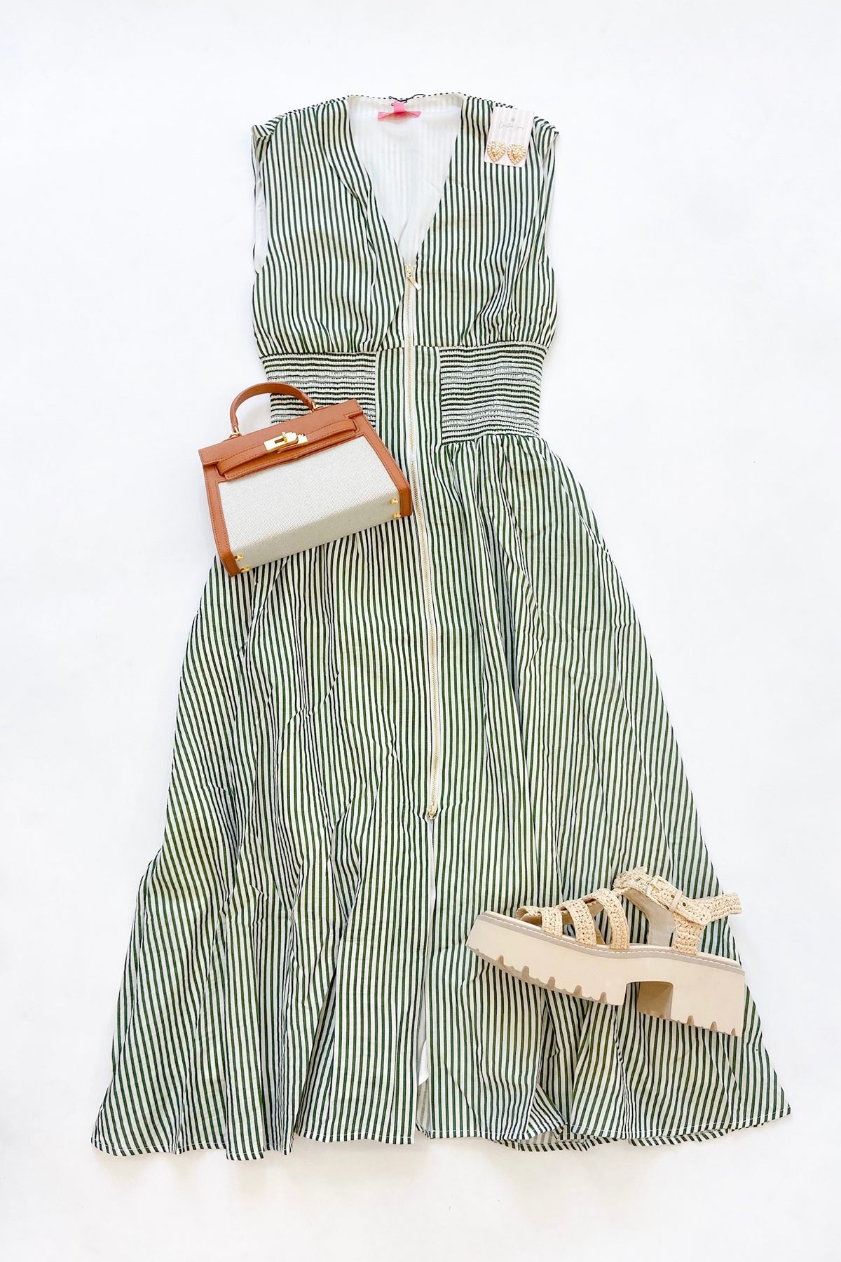 Olive Striped Midi Dress