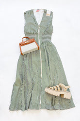 Olive Striped Midi Dress