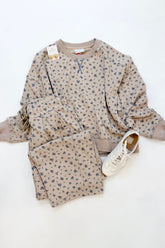 Beige Floral Sweat Set