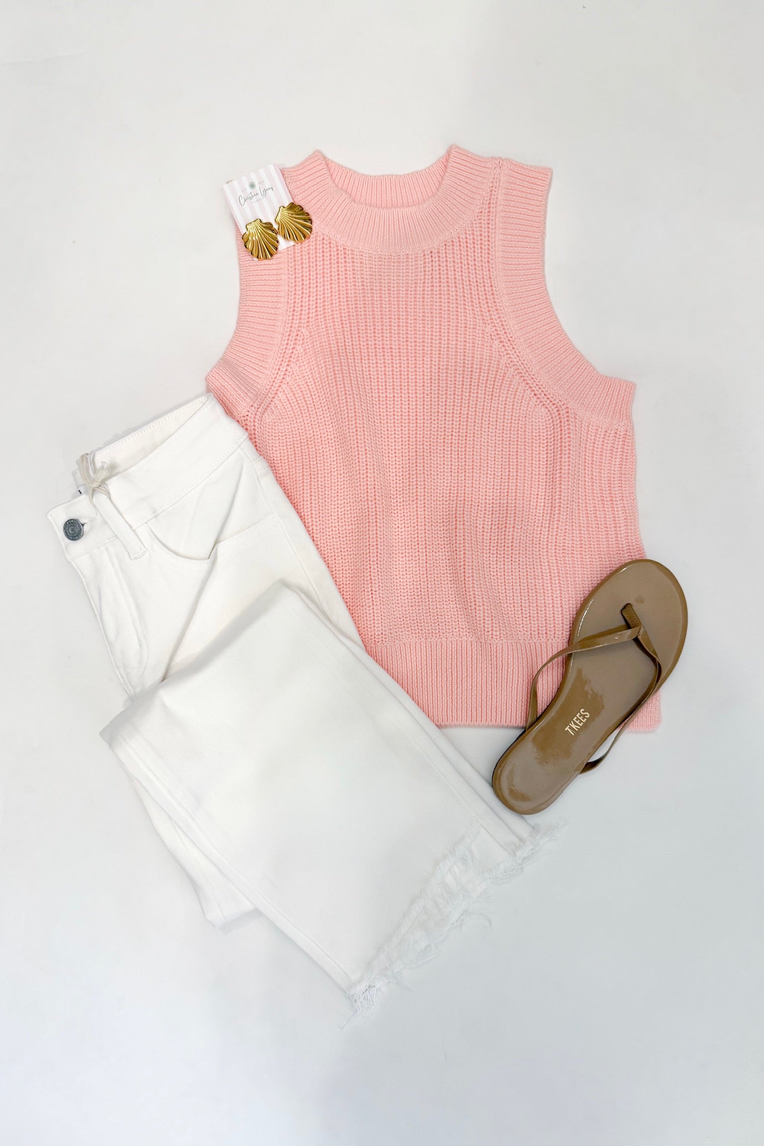 Demi High Neck Crew Tank Pink Salt