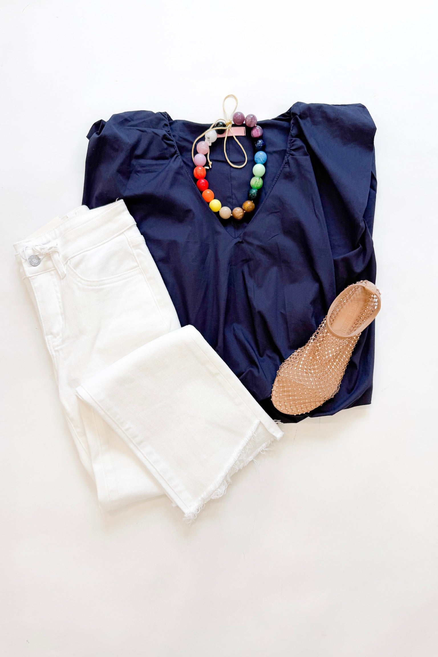 Poplin Bubble Top Navy