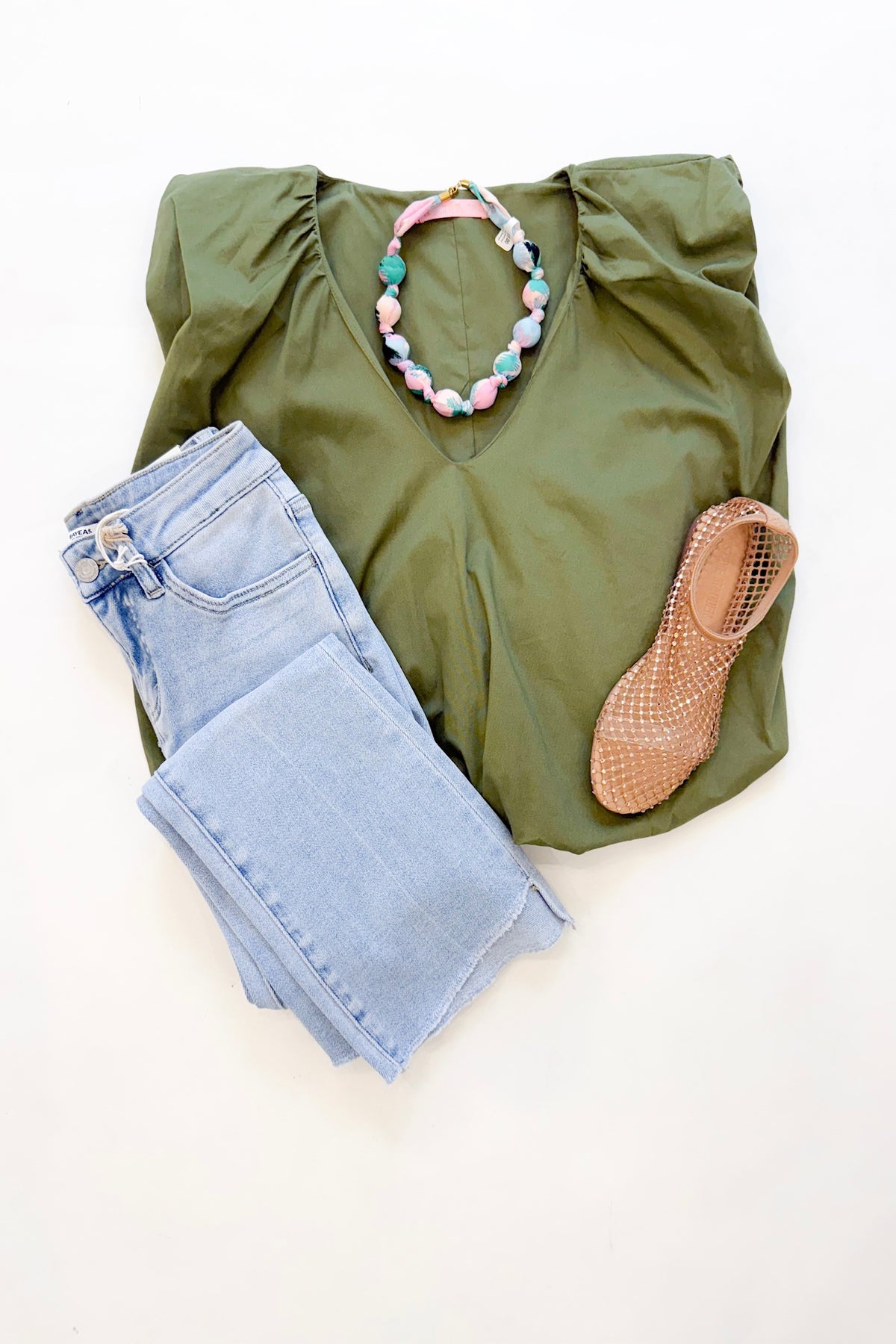Poplin Bubble Top Olive